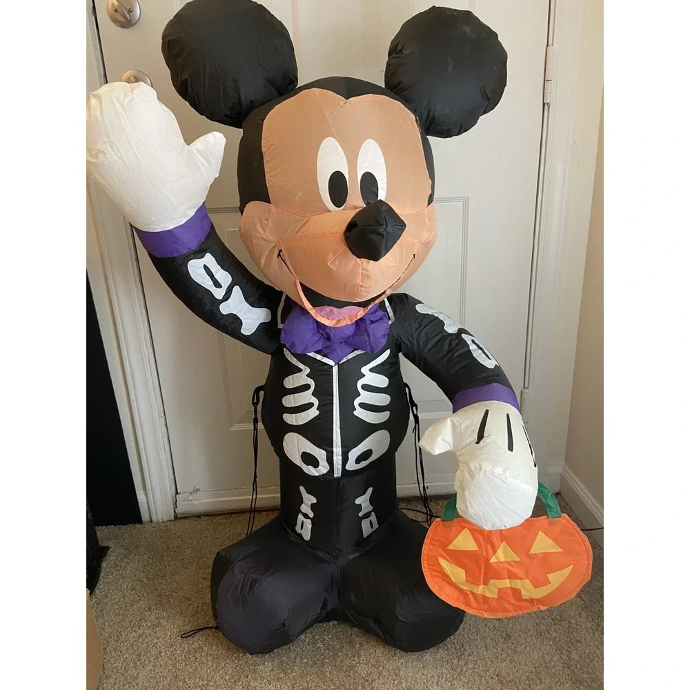 Gemmy Disney Halloween Mickey Mouse & Minnie Mouse Skeleton Inflatables 3.5 ft‎